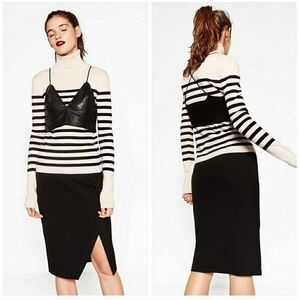 NWT ZARA WOMEN Black Asymmetrical Slit Pencil Skirt Size XS